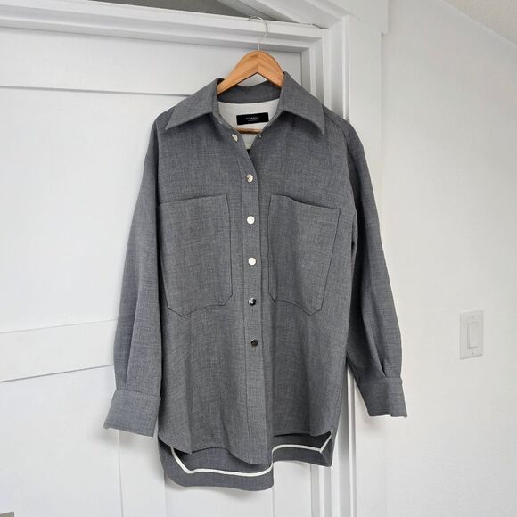 Uterque Snap Button Down Front Shirt Jacket Shacket in Grey - Picture 1 of 11